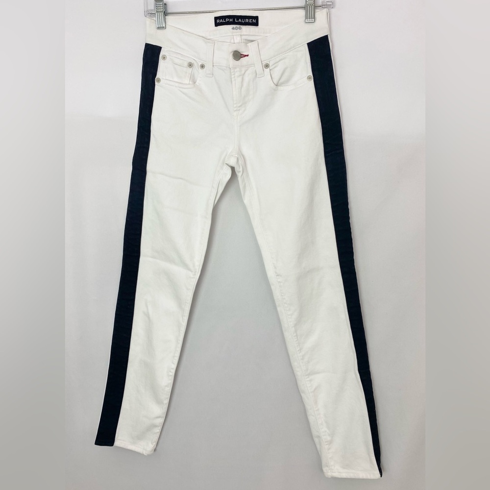 RALPH LAUREN TUXEDO STRIPE '400 MATCHSTICK ANKLE SKINNY' JEANS